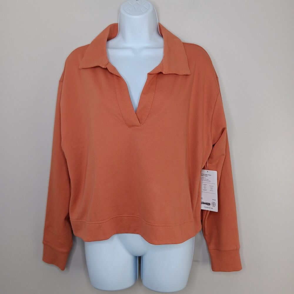 Athleta Sweatshirt Women Small Polo Retroterry Athleisure Relaxed Orange NWT